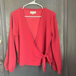 Red textured wrap blouse from Madewell